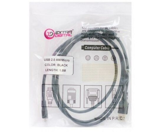 Дата кабель USB 2.0 AM to Micro 5P 1.5m Extradigital (KBU1630), зображення 2 Дата кабель USB 2.0 AM to Micro 5P 1.5m Extradigital (KBU1630), зображення 2