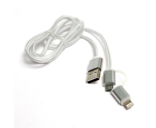 Дата кабель USB 2.0 AM to Lightning + Micro 5P 1.0m cotton PowerPlant (KD00AS1290)