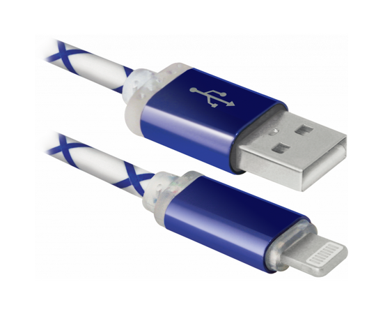 Дата кабель USB 2.0 AM to Lightning 1.0m ACH03-03LT BlueLED backlight Defender (87551)
