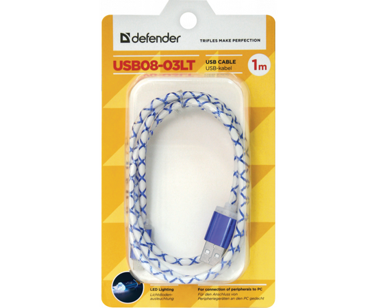 Дата кабель USB08-03LT USB - Micro USB, BlueLED backlight, 1m Defender (87555), изображение 3 Дата кабель USB08-03LT USB - Micro USB, BlueLED backlight, 1m Defender (87555), изображение 3