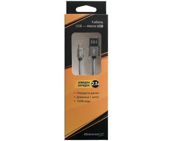 Дата кабель USB 2.0 AM to Micro 5P 1.0m Grey/Black Grand-X (FM02), зображення 4 Дата кабель USB 2.0 AM to Micro 5P 1.0m Grey/Black Grand-X (FM02), зображення 4
