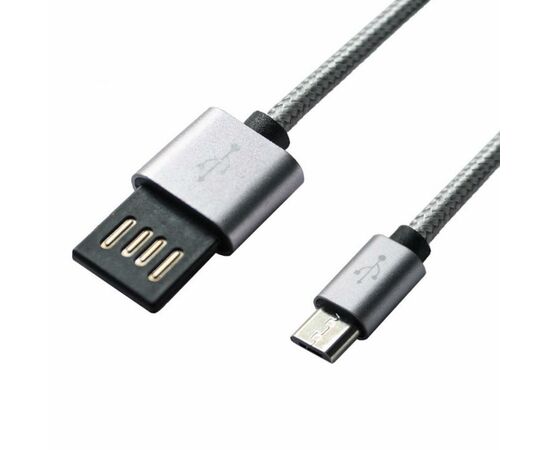 Дата кабель USB 2.0 AM to Micro 5P 1.0m Grey/Black Grand-X (FM02)