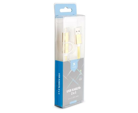 Дата кабель USB 2.0 AM to Lightning + Micro 5P 1.0m flat yellow Vinga (VRC791Y)