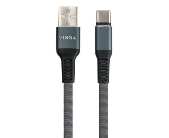 Дата кабель USB 2.0 AM to Type-C 1m flat nylon gray Vinga (VCPDCTCFNB1GR), изображение 2 Дата кабель USB 2.0 AM to Type-C 1m flat nylon gray Vinga (VCPDCTCFNB1GR), изображение 2
