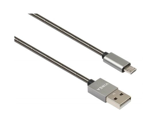 Дата кабель USB 2.0 AM to Micro 5P 1m stainless steel gray Vinga (VCPDCMSSJ1GR)