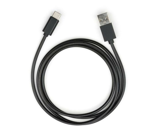 Дата кабель USB 2.0 AM to Type-C 1m stainless steel black Vinga (VCPDCTCSSJ1BK)