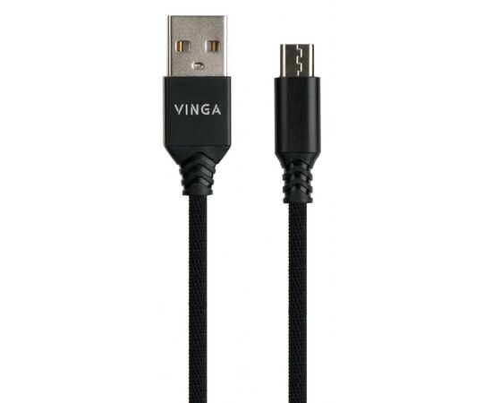 Дата кабель USB 2.0 AM to Micro 5P nylon 1m black Vinga (VCPDCMBN21BK), изображение 2 Дата кабель USB 2.0 AM to Micro 5P nylon 1m black Vinga (VCPDCMBN21BK), изображение 2