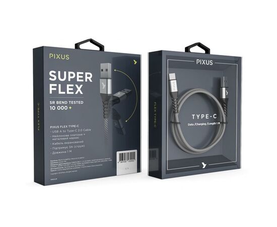 Дата кабель USB 2.0 AM to Type-C 1.0m Flex Gray Pixus (4897058531152), изображение 6