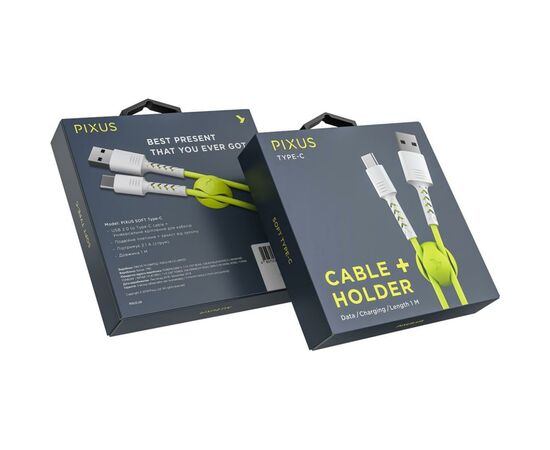 Дата кабель USB 2.0 AM to Type-C 1.0m Soft white/lime Pixus (4897058531169), изображение 5