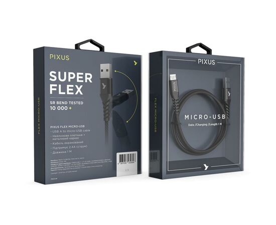 Дата кабель USB 2.0 AM to Micro 5P 1.0m Flex Black Pixus (4897058530896), изображение 6
