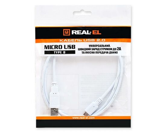 Дата кабель USB 2.0 AM to Micro 5P 1.0m Pro white REAL-EL (EL123500024), изображение 2 Дата кабель USB 2.0 AM to Micro 5P 1.0m Pro white REAL-EL (EL123500024), изображение 2