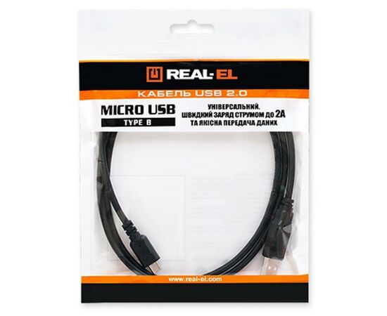 Дата кабель USB 2.0 AM to Micro 5P 2.0m Pro black REAL-EL (EL123500025), изображение 3 Дата кабель USB 2.0 AM to Micro 5P 2.0m Pro black REAL-EL (EL123500025), изображение 3
