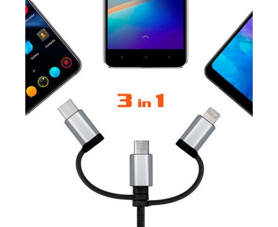 Дата кабель USB 2.0 AM to 3in1 1.0m Premium black REAL-EL (EL123500035), изображение 4 Дата кабель USB 2.0 AM to 3in1 1.0m Premium black REAL-EL (EL123500035), изображение 4