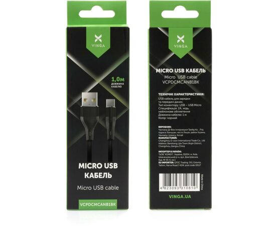 Дата кабель USB 2.0 AM to Micro 5P 1.0m cylindric nylon back Vinga (VCPDCMCANB1BK), изображение 4 Дата кабель USB 2.0 AM to Micro 5P 1.0m cylindric nylon back Vinga (VCPDCMCANB1BK), изображение 4