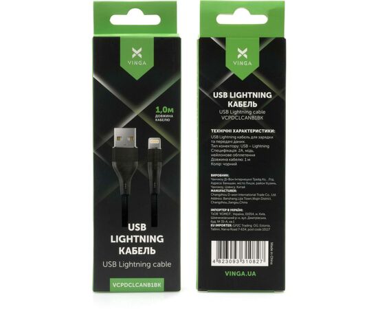Дата кабель USB 2.0 AM to Lightning 1.0m cylindric nylon back Vinga (VCPDCLCANB1BK), изображение 4 Дата кабель USB 2.0 AM to Lightning 1.0m cylindric nylon back Vinga (VCPDCLCANB1BK), изображение 4
