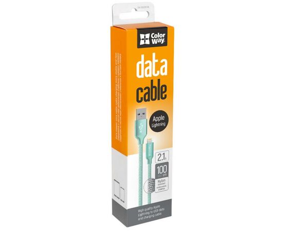 Дата кабель USB 2.0 AM to Lightning mint ColorWay (CW-CBUL004-MT), изображение 3 Дата кабель USB 2.0 AM to Lightning mint ColorWay (CW-CBUL004-MT), изображение 3