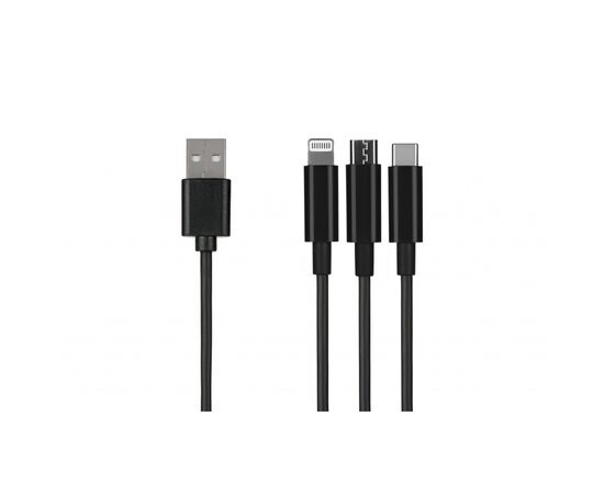 Дата кабель USB 2.0 AM to Lightning + Micro 5P + Type-C 1.2m black 2E (2E-CCMTLAB-BL)