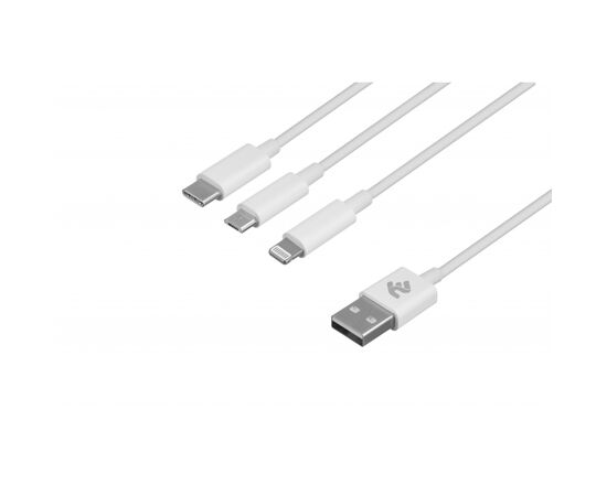 Дата кабель USB 2.0 AM to Lightning + Micro 5P + Type-C 1.2m white 2E (2E-CCMTLAB-WT), изображение 2 Дата кабель USB 2.0 AM to Lightning + Micro 5P + Type-C 1.2m white 2E (2E-CCMTLAB-WT), изображение 2