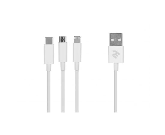 Дата кабель USB 2.0 AM to Lightning + Micro 5P + Type-C 1.2m white 2E (2E-CCMTLAB-WT)