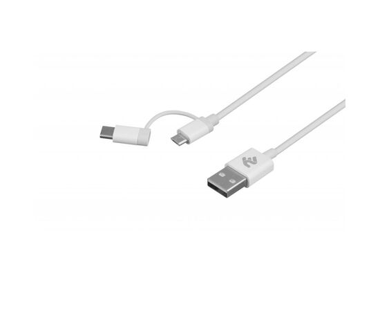 Дата кабель USB 2.0 AM to Micro 5P + Type-C 1.0m 5V/2.4A, White 2E (2E-CCMTAB-WT), изображение 2 Дата кабель USB 2.0 AM to Micro 5P + Type-C 1.0m 5V/2.4A, White 2E (2E-CCMTAB-WT), изображение 2