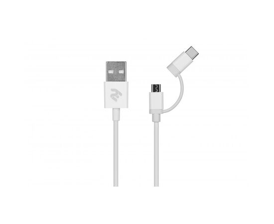Дата кабель USB 2.0 AM to Micro 5P + Type-C 1.0m 5V/2.4A, White 2E (2E-CCMTAB-WT)