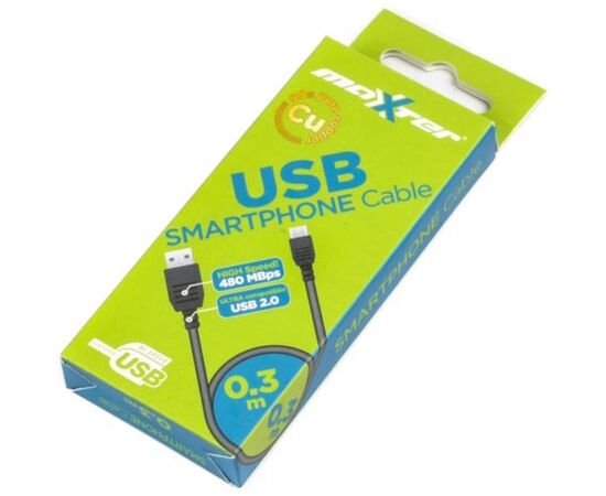 Дата кабель USB 2.0 AM to Micro 5P 0.3m Maxxter (UB-AMM-0.3M), изображение 2 Дата кабель USB 2.0 AM to Micro 5P 0.3m Maxxter (UB-AMM-0.3M), изображение 2