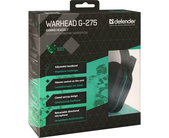 Навушники Defender Warhead G-275 Green Black (64122), зображення 6 Навушники Defender Warhead G-275 Green Black (64122), зображення 6
