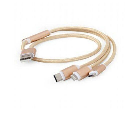 Дата кабель USB 2.0 AM to Lightning + Micro 5P + Type-C 1.0m gold Cablexpert (CC-USB2-AM31-1M-G), изображение 2 Дата кабель USB 2.0 AM to Lightning + Micro 5P + Type-C 1.0m gold Cablexpert (CC-USB2-AM31-1M-G), изображение 2