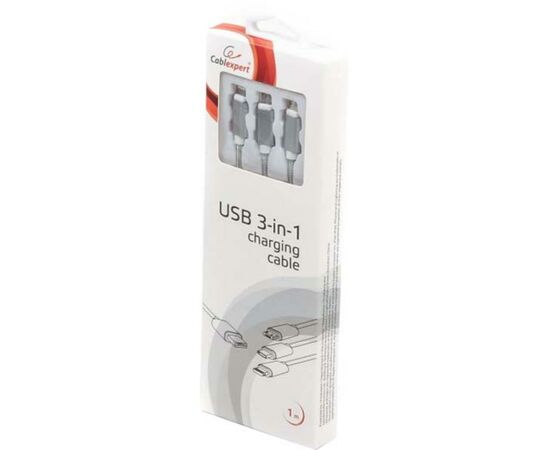 Дата кабель USB 2.0 AM to Lightning + Micro 5P + Type-C 1.0m silver Cablexpert (CC-USB2-AM31-1M-S), изображение 2 Дата кабель USB 2.0 AM to Lightning + Micro 5P + Type-C 1.0m silver Cablexpert (CC-USB2-AM31-1M-S), изображение 2