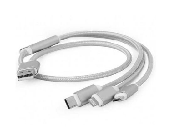 Дата кабель USB 2.0 AM to Lightning + Micro 5P + Type-C 1.0m silver Cablexpert (CC-USB2-AM31-1M-S)