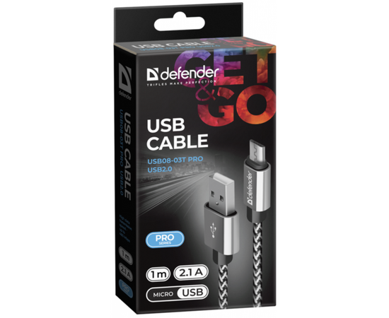 Дата кабель USB 2.0 AM to Micro 5P 1.0m USB08-03T PRO white Defender (87803), изображение 3 Дата кабель USB 2.0 AM to Micro 5P 1.0m USB08-03T PRO white Defender (87803), изображение 3