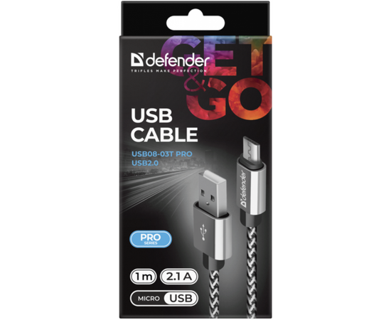 Дата кабель USB 2.0 AM to Micro 5P 1.0m USB08-03T PRO white Defender (87803), изображение 4 Дата кабель USB 2.0 AM to Micro 5P 1.0m USB08-03T PRO white Defender (87803), изображение 4