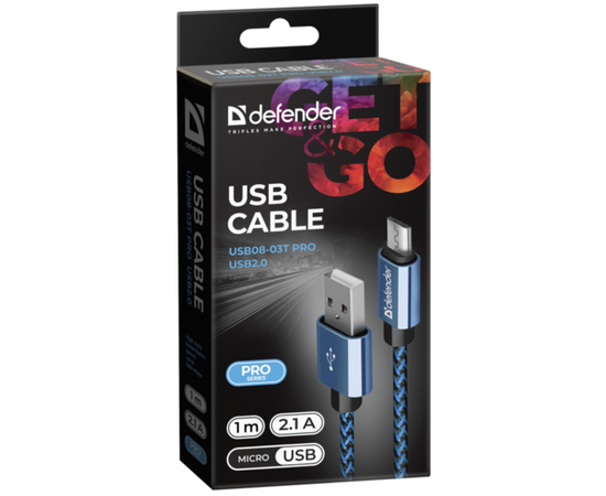 Дата кабель USB 2.0 AM to Micro 5P 1.0m USB08-03T blue Defender (87805), изображение 3 Дата кабель USB 2.0 AM to Micro 5P 1.0m USB08-03T blue Defender (87805), изображение 3
