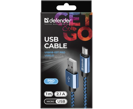 Дата кабель USB 2.0 AM to Micro 5P 1.0m USB08-03T blue Defender (87805), изображение 4 Дата кабель USB 2.0 AM to Micro 5P 1.0m USB08-03T blue Defender (87805), изображение 4
