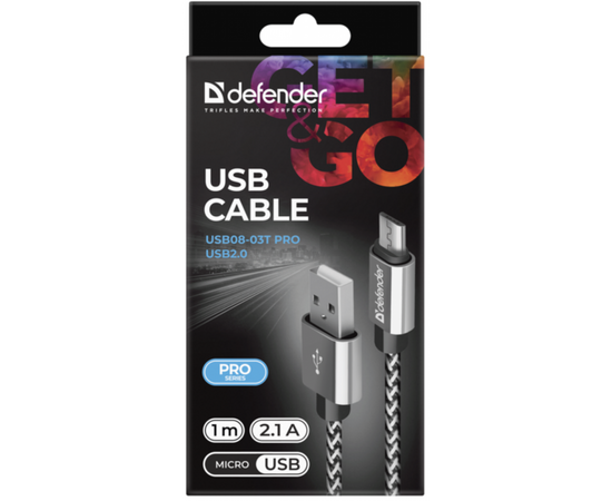Дата кабель USB 2.0 AM to Micro 5P 1.0m USB08-03T PRO Defender (87815), изображение 3 Дата кабель USB 2.0 AM to Micro 5P 1.0m USB08-03T PRO Defender (87815), изображение 3
