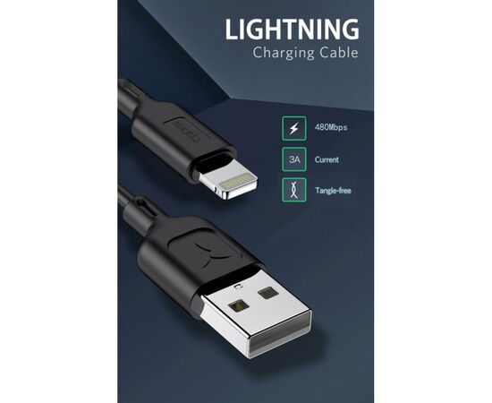 Дата кабель USB 2.0 AM to Lightning 1.0m Fast T-L829 Black T-Phox (T-L829 Black), изображение 5 Дата кабель USB 2.0 AM to Lightning 1.0m Fast T-L829 Black T-Phox (T-L829 Black), изображение 5