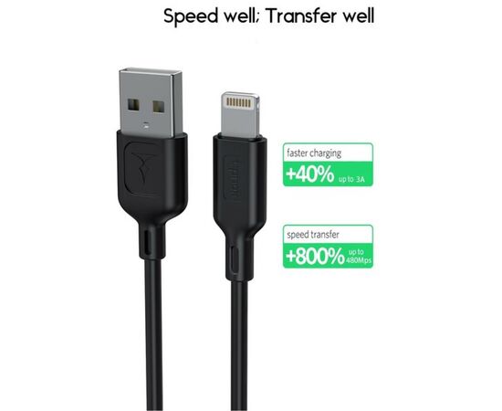 Дата кабель USB 2.0 AM to Lightning 1.0m Fast T-L829 Black T-Phox (T-L829 Black), изображение 6 Дата кабель USB 2.0 AM to Lightning 1.0m Fast T-L829 Black T-Phox (T-L829 Black), изображение 6