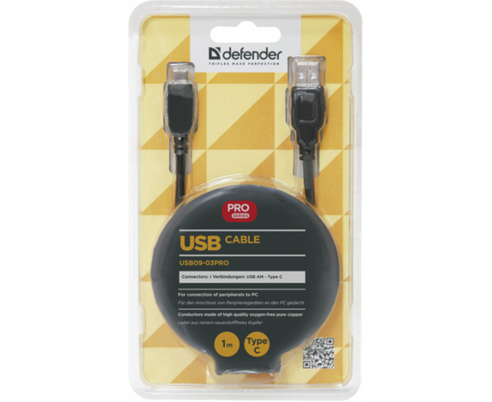 Дата кабель USB 2.0 AM to Type-C 1.0m USB09-03PRO black Defender (87492), изображение 3 Дата кабель USB 2.0 AM to Type-C 1.0m USB09-03PRO black Defender (87492), изображение 3