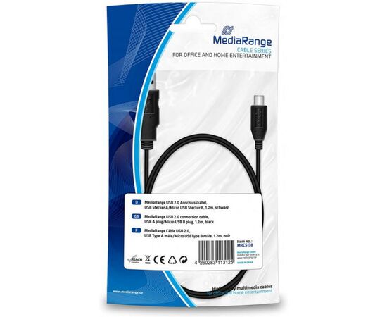 Дата кабель USB 2.0 AM to Micro 5P 1.2m Mediarange (MRCS138)