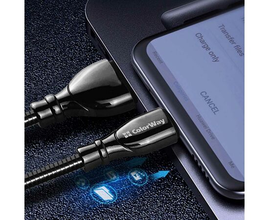 Дата кабель USB 2.0 AM to Type-C 1.0m metal spring black ColorWay (CW-CBUC015-BK), изображение 5 Дата кабель USB 2.0 AM to Type-C 1.0m metal spring black ColorWay (CW-CBUC015-BK), изображение 5