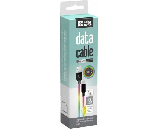 Дата кабель USB 2.0 AM to Type-C 1.0m multicolor ColorWay (CW-CBUC018-MC), изображение 3 Дата кабель USB 2.0 AM to Type-C 1.0m multicolor ColorWay (CW-CBUC018-MC), изображение 3