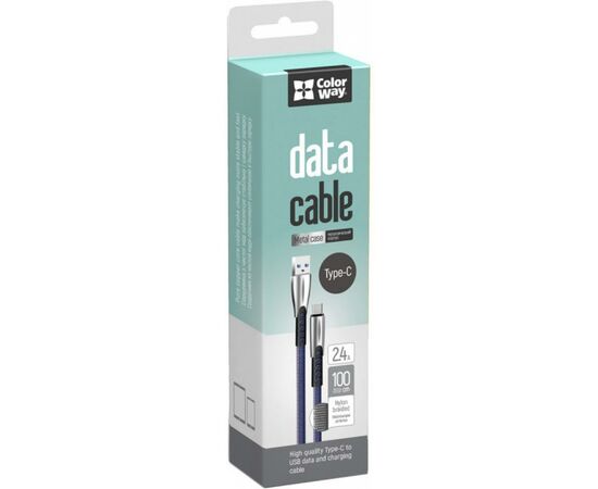 Дата кабель USB 2.0 AM to Type-C 1.0m zinc alloy blue ColorWay (CW-CBUC012-BL), изображение 3 Дата кабель USB 2.0 AM to Type-C 1.0m zinc alloy blue ColorWay (CW-CBUC012-BL), изображение 3