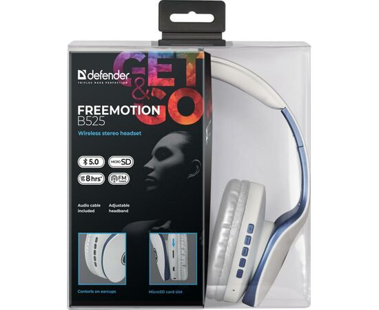 Наушники Defender FreeMotion B525 Bluetooth White-Blue (63526), изображение 6