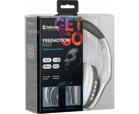 Наушники Defender FreeMotion B525 Bluetooth Gray-White (63527), изображение 5 Наушники Defender FreeMotion B525 Bluetooth Gray-White (63527), изображение 5