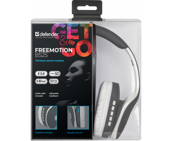Наушники Defender FreeMotion B525 Bluetooth Gray-White (63527), изображение 6 Наушники Defender FreeMotion B525 Bluetooth Gray-White (63527), изображение 6
