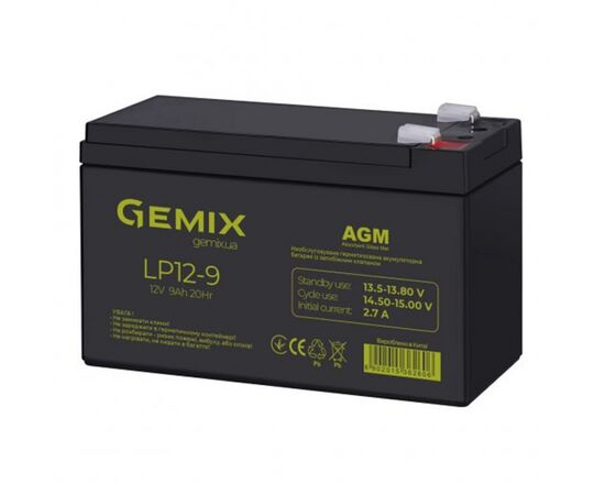 Батарея к ИБП Gemix 12В 9 Ач (LP12-9), изображение 2 Батарея к ИБП Gemix 12В 9 Ач (LP12-9), изображение 2