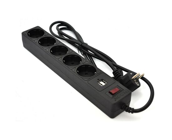 Сетевой фильтр питания Patron 1.8m (SP-52) + 2 USB 2.0, 2.1A , 5 роз. BLACK (EXT-PN-SP-52-USB)