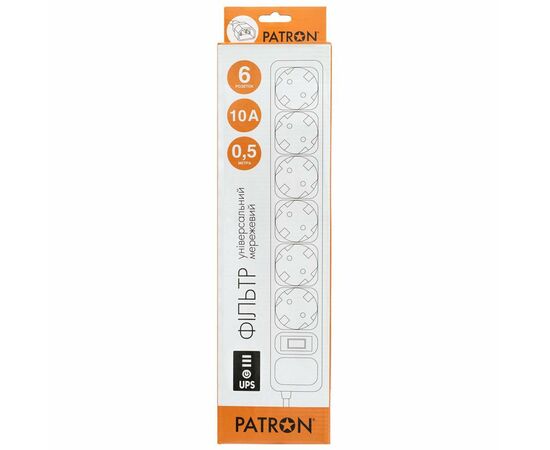 Сетевой фильтр питания Patron 0.5 m3*1mm2 (SP-1062U) 6 розеток BLACK (EXT-PN-SP-1062U), изображение 2 Сетевой фильтр питания Patron 0.5 m3*1mm2 (SP-1062U) 6 розеток BLACK (EXT-PN-SP-1062U), изображение 2