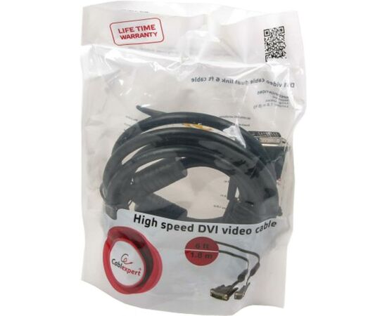 Кабель мультимедийный DVI to DVI 18+1pin, 1.8m Cablexpert (CC-DVI-BK-6), изображение 2 Кабель мультимедийный DVI to DVI 18+1pin, 1.8m Cablexpert (CC-DVI-BK-6), изображение 2