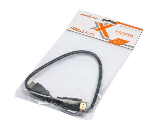 Кабель мультимедийный HDMI to HDMI 0.5m Maxxter (V-HDMI4-0.5M), изображение 2 Кабель мультимедийный HDMI to HDMI 0.5m Maxxter (V-HDMI4-0.5M), изображение 2
